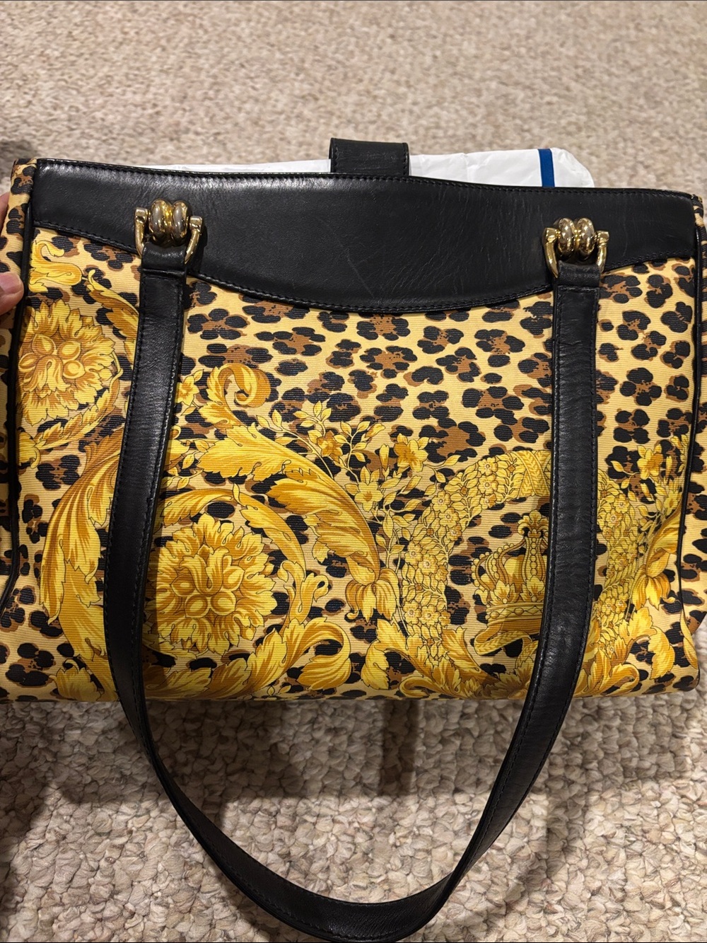 Women's Black and Gold  Gianni Versace Tote Bag